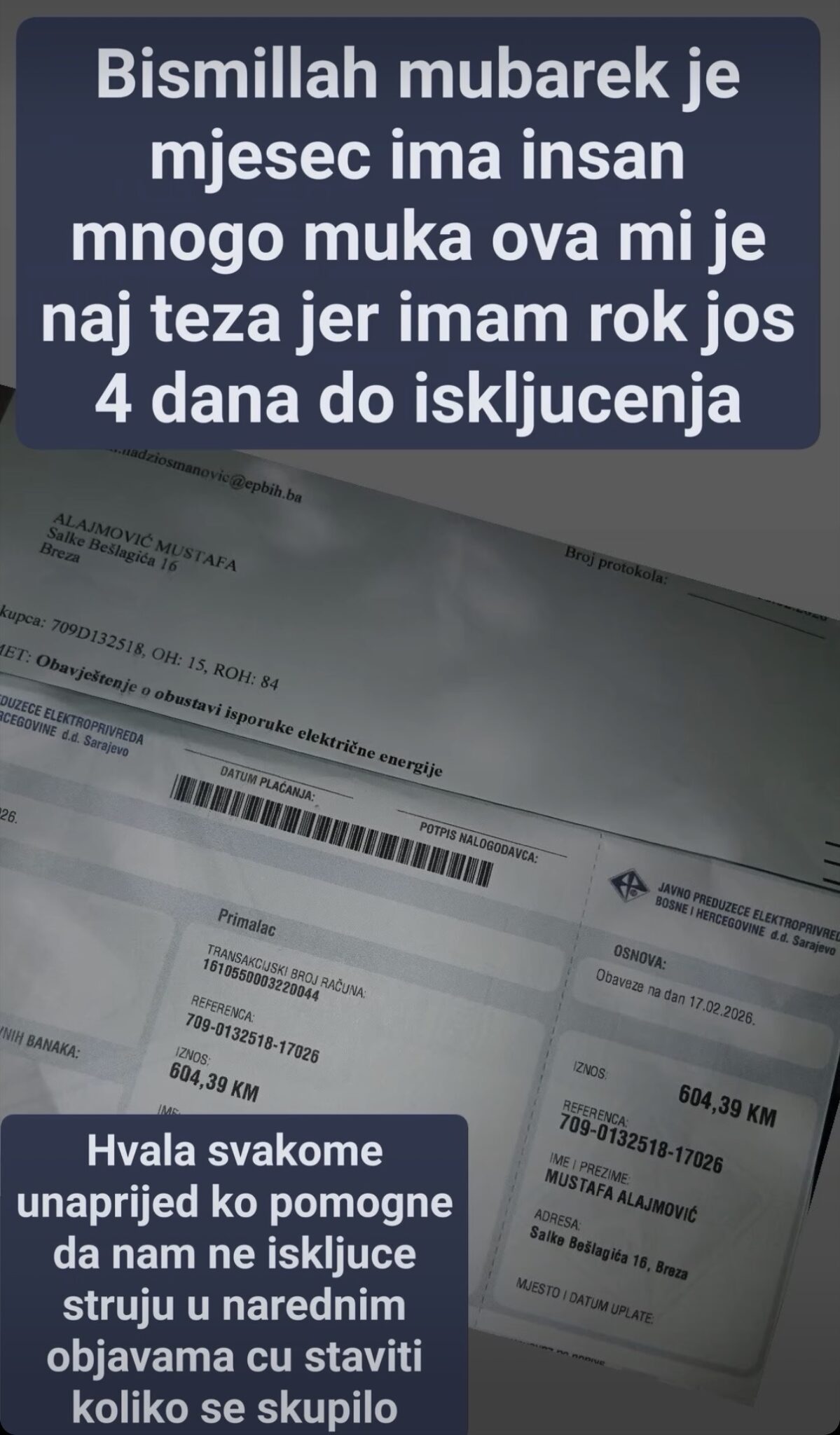 Mustafi stigla opomena za isključenje struje, u Ramazanu moli za pomoć da mu ne ugase svjetlo 2