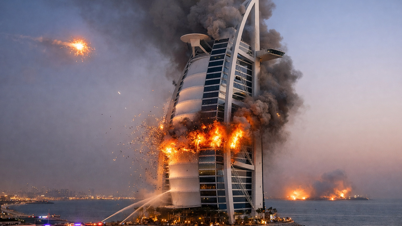 Burj-Al-Arab-drone-interceptado-incendio-Dubai-ataque-iraniano-Palm-Jumeirah